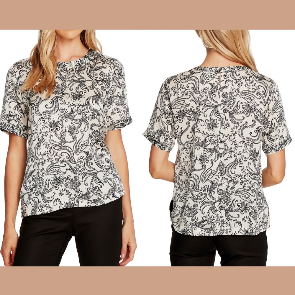 NEW Vince Camuto Paisley Frontier Short Sleeve Top